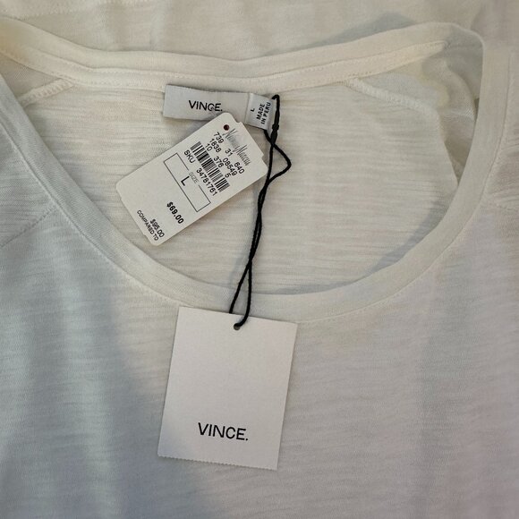 NWT Vince. White Boat Neck Short Sleeve Cotton Roll Sleeve T-Shirt Sz L MSRP $69 - Picture 11 of 15